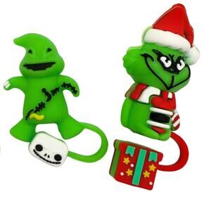 Oogie Boogie & The Grinch 3D Straw Topper Covers Bundle Green Stocking Stuffers